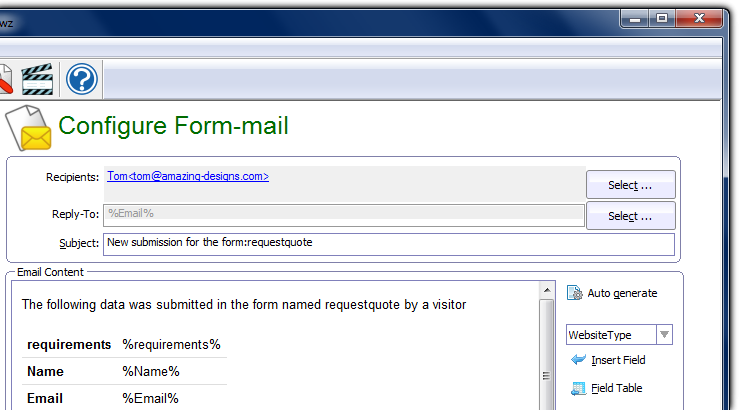 Configuring form to email
