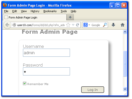 Form Admin Page Login