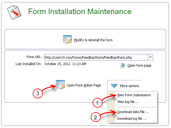 Form Admin Page button