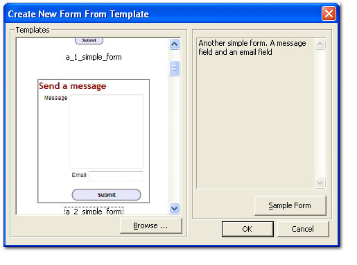 Form template dialogbox