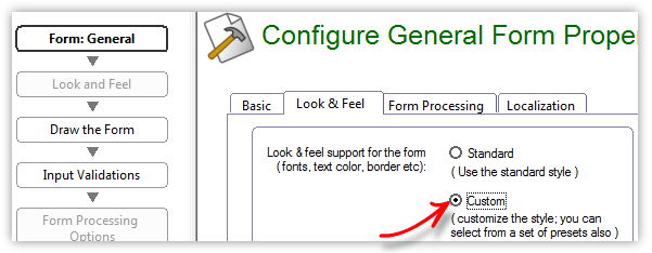Select 'custom' for Look n Feel